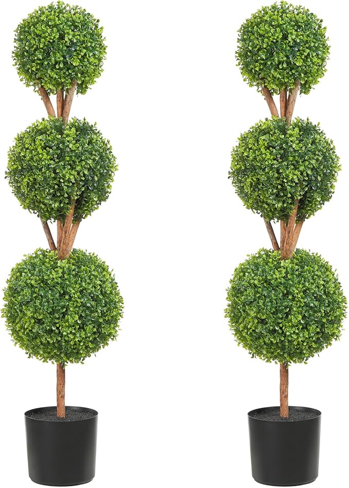 VEVOR Artificial Boxwood Topiary Tree, 48 inch Tall (2 Pieces), Triple Ball-Shaped Faux Topiary