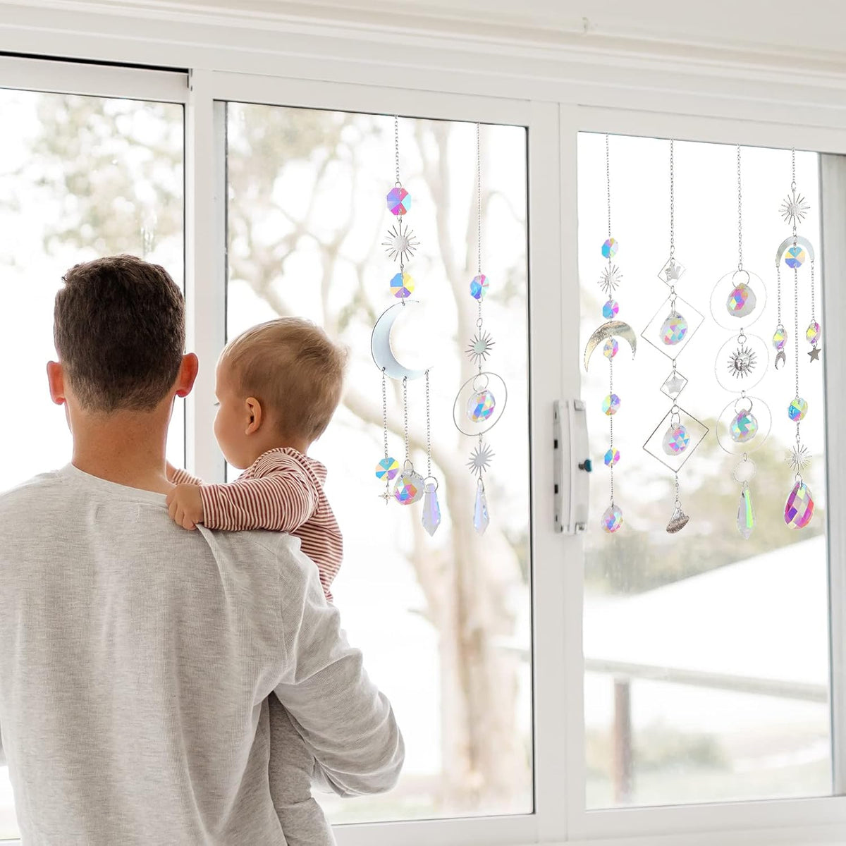 6Pieces Crystal Suncatchers for Window Hanging Sun Catcher with Chain Rainbow Maker Crystal Prisms
