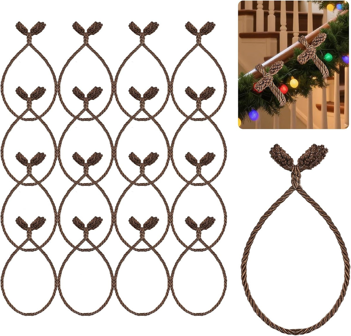 Christmas Garland Ties, 16Pcs 20in Garland Twist Ties for Banister, Reusable and Flexible