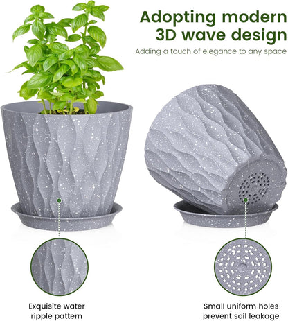 7/6.5/6/5.5/5/4.5/4 inch Plant Pots for Indoor Outdoor Plants, 7 Pack Thick Flower Pots with