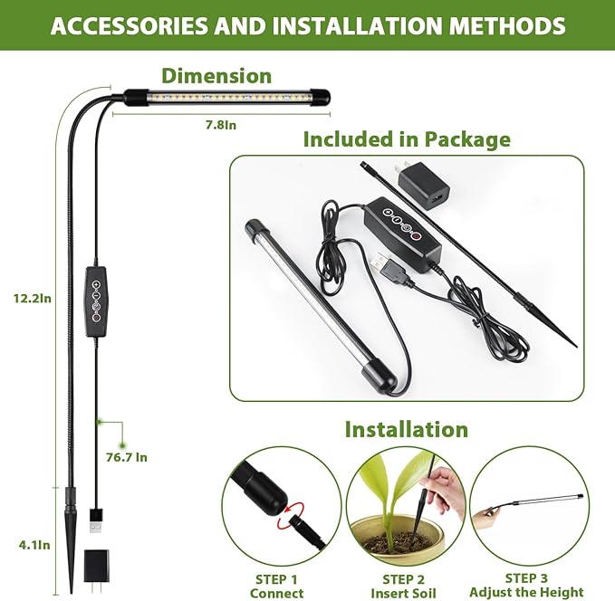 Grow Light 2 Pack, 6000K Full Spectrum Gooseneck Growing Lamp for Indoor Pot Plants