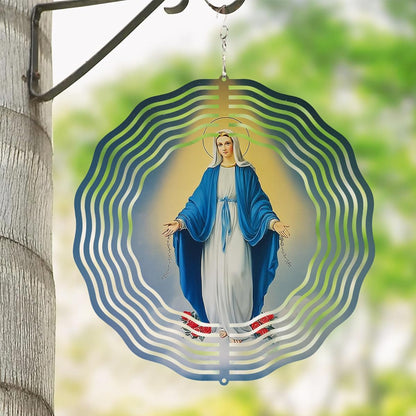 Virgin Mary Wind Spinner, Metal Wind Spinners Outdoor Indoor, Religious Virgin Mary Hanging Garden