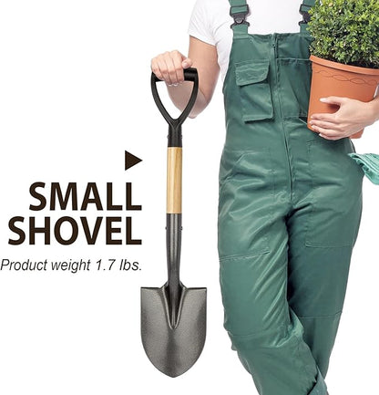 VNIMTI Shovel for Digging, Round Small Shovel with Wooden D-Handle, Metal Garden Shovel for