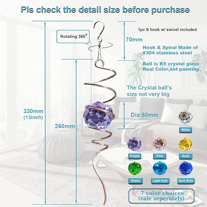Fonmy Gazing Ball Spiral Tail -Decorative Wind Spinner Sun Catcher Rainbow Maker 11 inch Tail and 2
