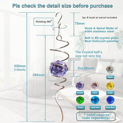 Fonmy Gazing Ball Spiral Tail -Decorative Wind Spinner Sun Catcher Rainbow Maker 11 inch Tail and 2