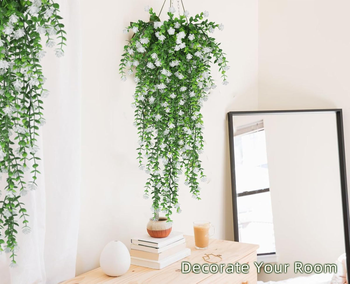RECUTMS Artificial Hanging Plants Fake Hanging Plant Faux Eucalyptus Leaf Greenery Vine Outdoor UV
