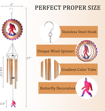 Wind Chimes for Outside with Bigfoot Wind Spinner, Unique Big Foot Wind Chime Gifts for Men Dad