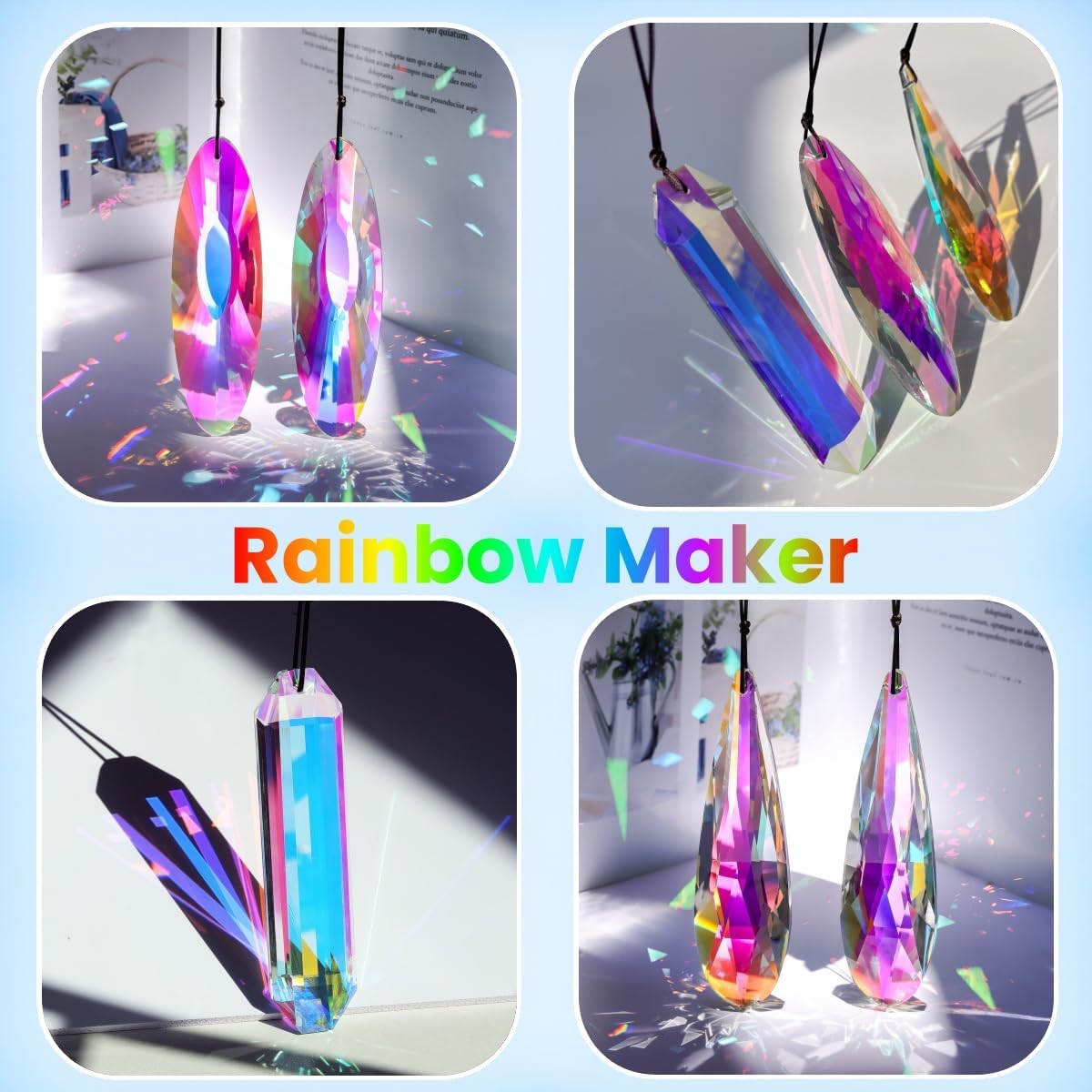 3Pcs 5-inch Crystal Sun Catcher Prisms for Windows Garden Patio,AB Colored Hanging Suncatchers with