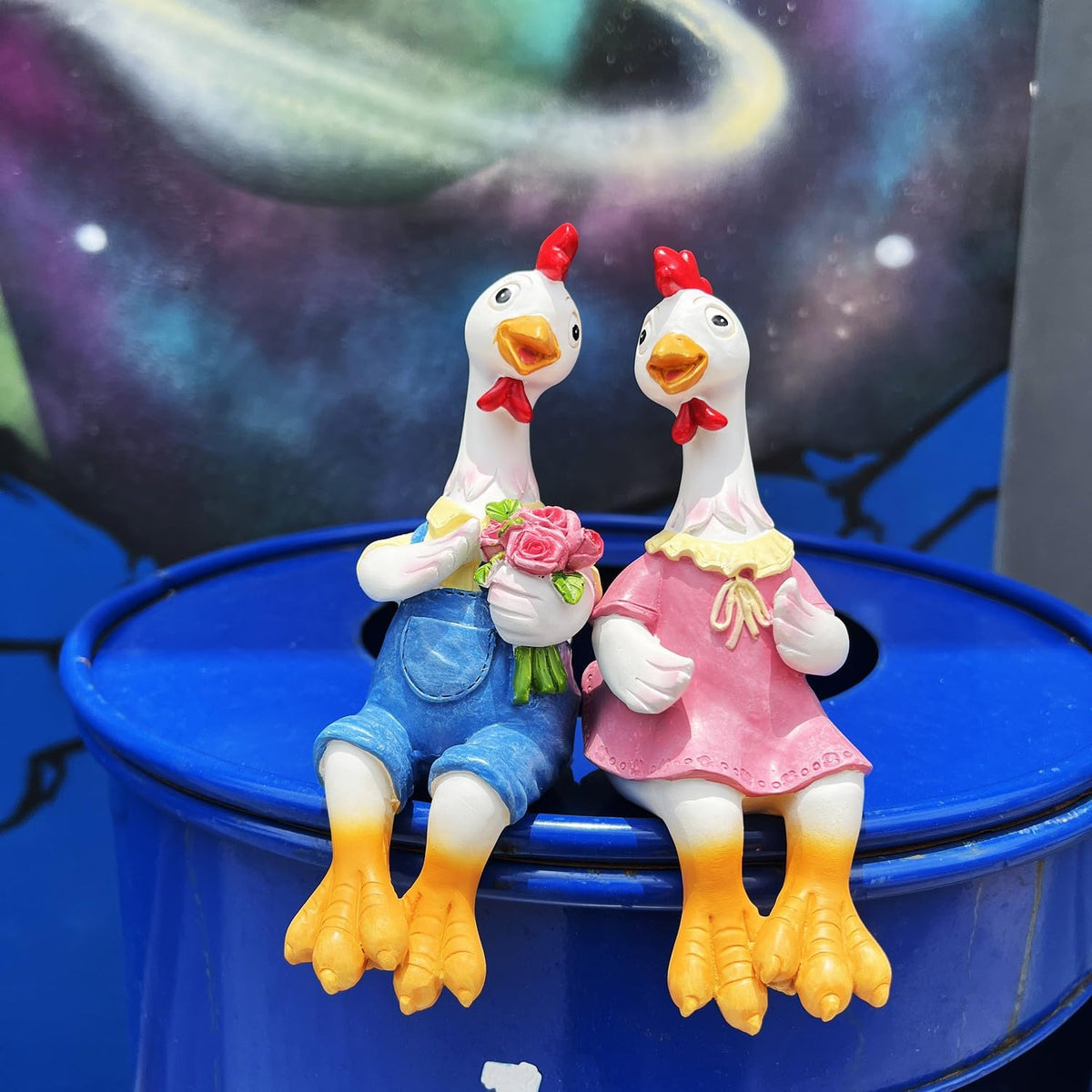 Handside Couple Duck Garden Statues Cartoon Resin Cute Sitting Chicken Sculpture Goose Lovers