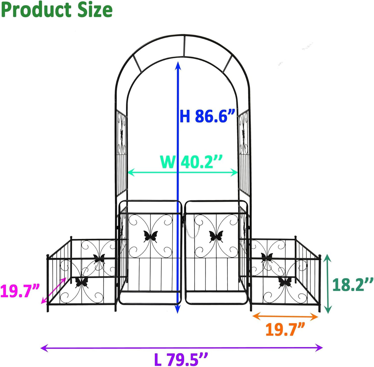 Metal Garden Arch with Gate and 2 Plant Stands, Garden Arch Trellis for Climbing Plants Outdoor