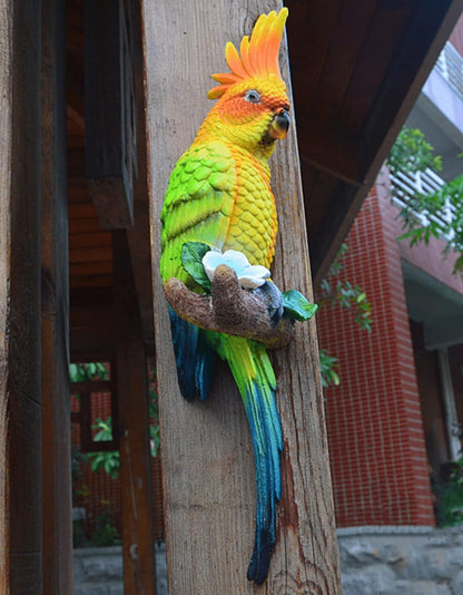 Coolboy Parrot Figurine - Outdoor Resin Bird Decoration, Flapping Macaw Bird Tropical Decor Wall