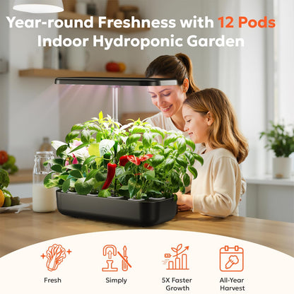 owltron Hydroponics Growing System Kit, 12 Pods Indoor Herb Garden with 24W LED Grow Light Full