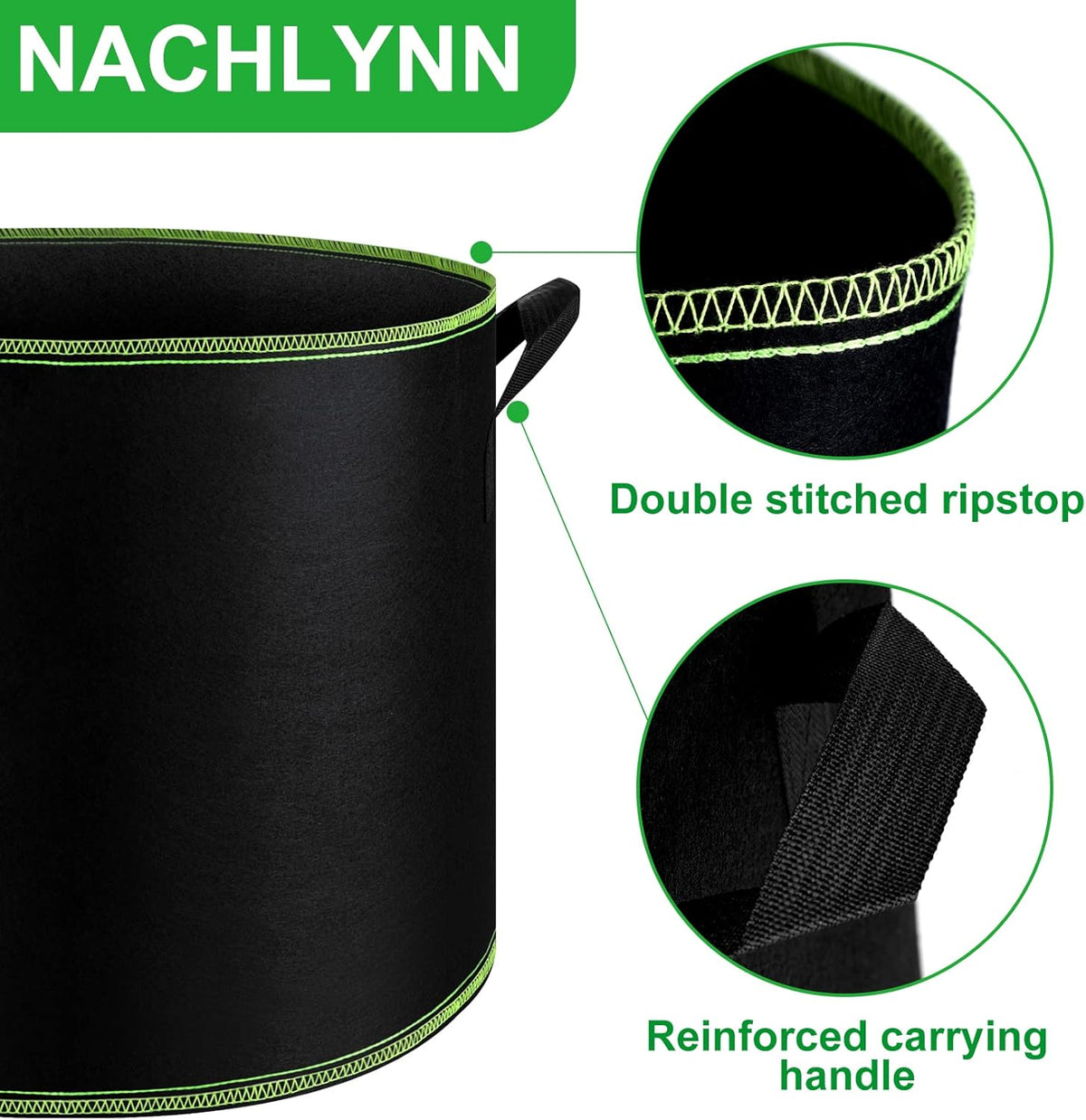 NACHLYNN 5-Pack 10 Gallon Grow Bags with Handles Thickened Nonwoven Fabric Pots Heavy Duty Aeration