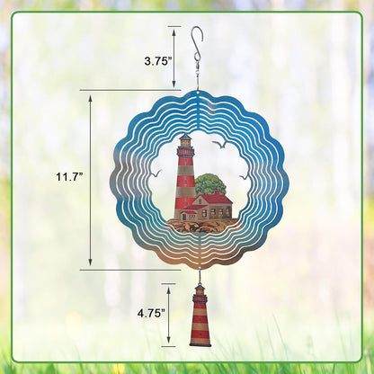 Lighthouse Wind Spinner,Metal Wind Spinners for Outdoor,3D Double Sided Hanging Beach Decor for