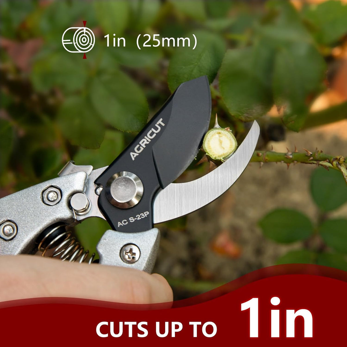 AGRICUT Pruning Shears for Gardening - 1 Inch Cut Capacity Bypass Pruners with High Carbon Steel