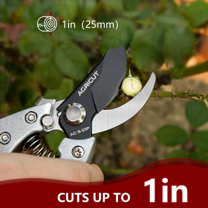 AGRICUT Pruning Shears for Gardening - 1 Inch Cut Capacity Bypass Pruners with High Carbon Steel