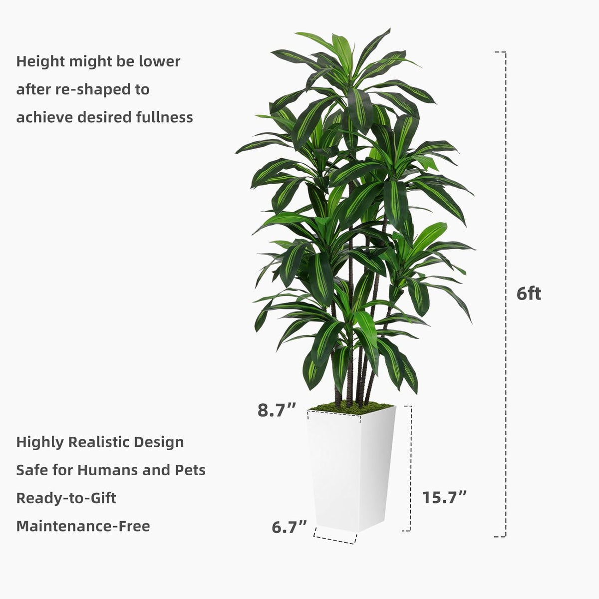 Artificial Dracaena Tree 6FT - Faux Tree with Black Tall Planter - Fake Tropical Yucca Floor Plant