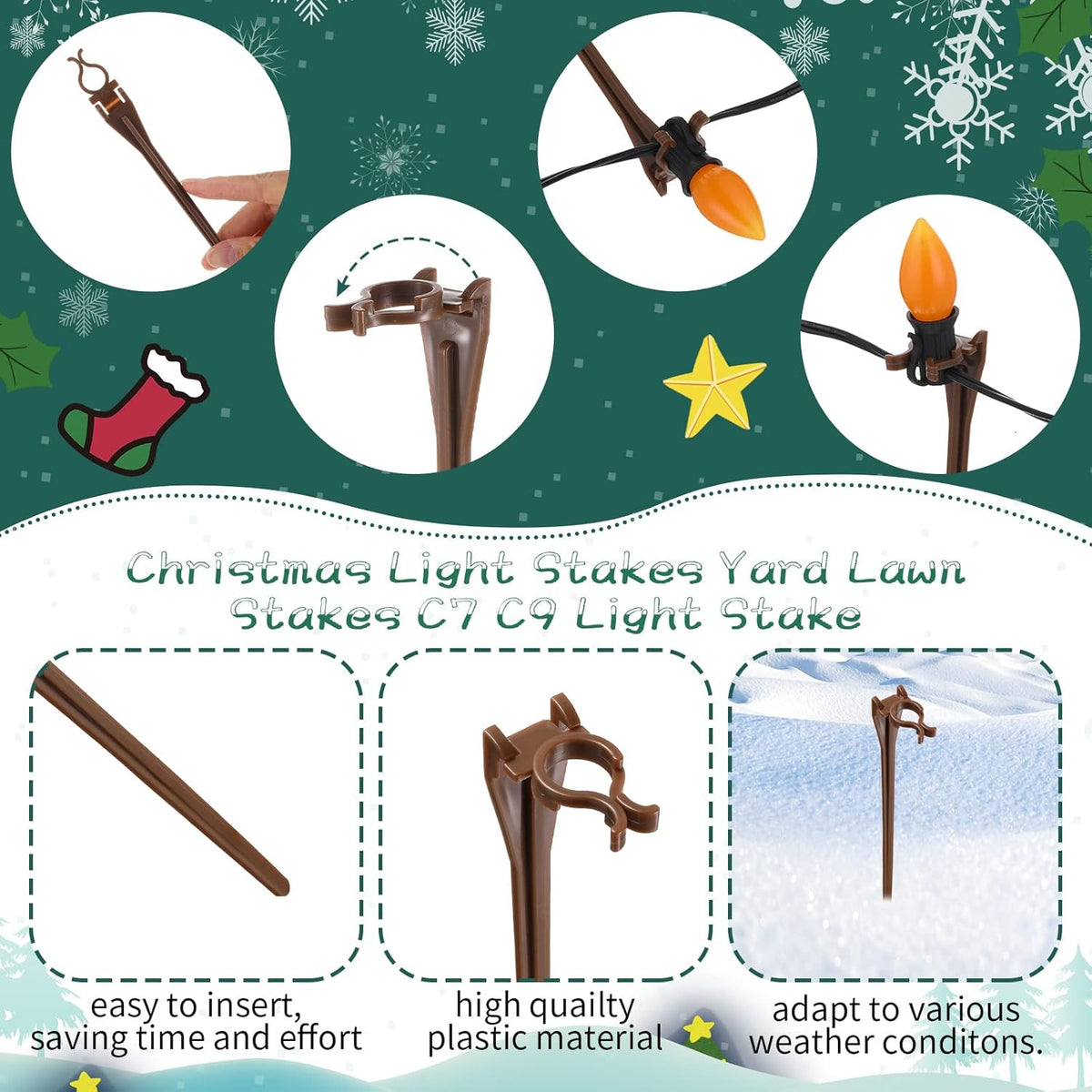 Jetec 200 Pieces Christmas Light Stakes Universal Yard Lawn Holiday 7.5 Inches Light Ground Stakes