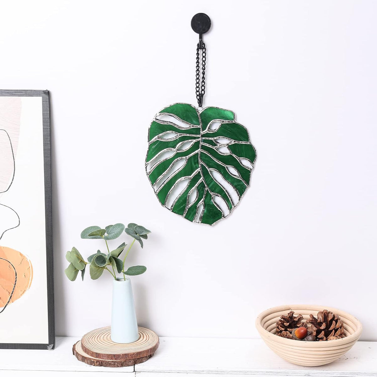 Tuitessine Monstera Suncatcher Stained Glass Leaf Exotic Jungle Tropical Decor Window Wall Hanging