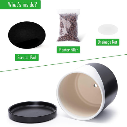D'vine Dev 12 Inch Ceramic Planter Pot with Drainage Hole and Saucer, Indoor Cylinder Round Planter