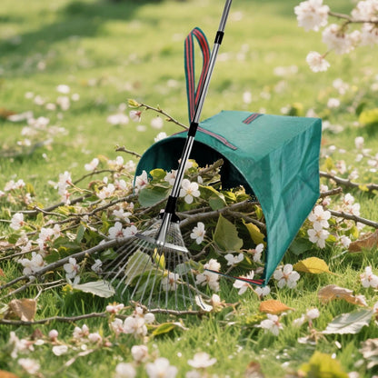 Leaf Rake for Lawns with 53 Gallon Dustpan-Type Leaf Bags,Heavy Duty Metal Garden Yard Rake Long