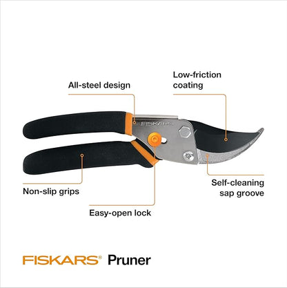 Fiskars Bypass Pruning Shears, 5/8-Inch Cut Capacity Garden Clippers, Gardening Scissors with