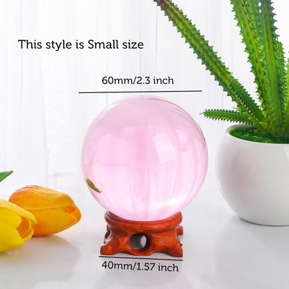 Pink Small Crystal Ball 60mm/2.3 inch with Rose Wooden Stand and Gift Box for lensball