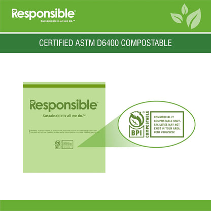 Responsible Products Kitchen Bin Liners, Certified Compostable, Heavy Duty Multipurpose Food Scrap