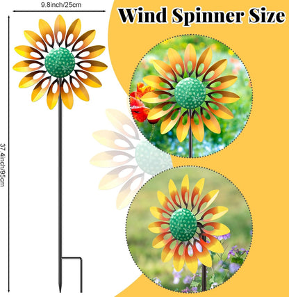 Sunflower Wind Spinners Outdoor, MeyRolizn Metal Pinwheel Wind Sculpture with Stake, Small Windmill