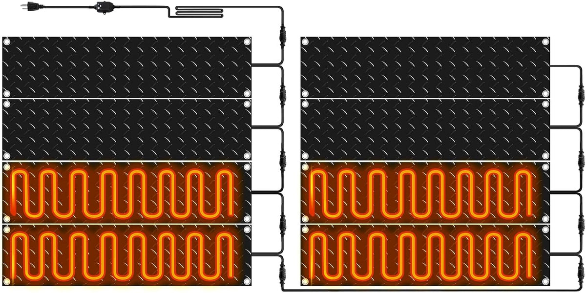 Riakrum 8 Pcs Heated Snow Melting Mats Outdoor, 10 x 30 in Winter Anti-Slip Heated Rubber Mat for