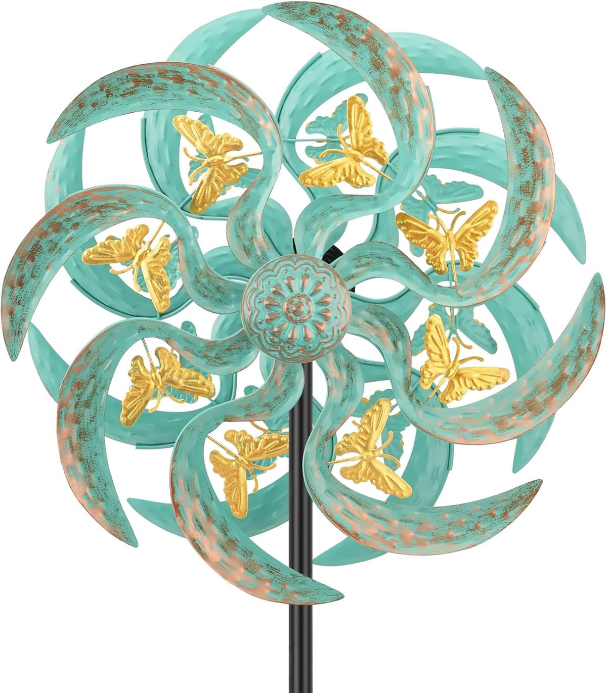Metal Wind Spinner Outdoor, Golden Butterfly Kinetic Wind Sculpture Spinners with Metal Stake, Yard