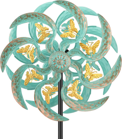 Metal Wind Spinner Outdoor, Golden Butterfly Kinetic Wind Sculpture Spinners with Metal Stake, Yard