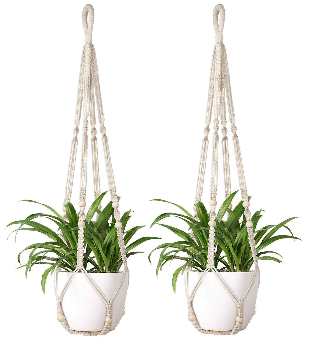 Mkono Macrame Plant Hanger Indoor 35 Inch Hanging Planter Basket Ivory 2Pcs