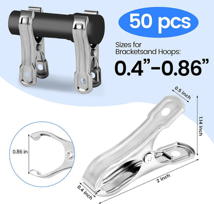 50PCS Garden Clips, Stainless Steel Greenhouse Clamps, Strong Grip Greenhouse Clips, Metal Clips