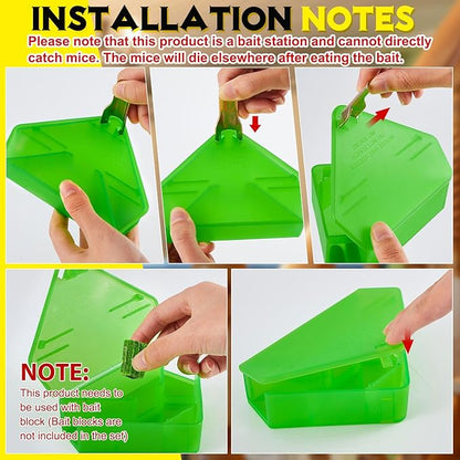 Qualirey 24 Pcs Mice Station with Key Triangle Bait Station Reusable Rodent Trap Bait Box, Keeps