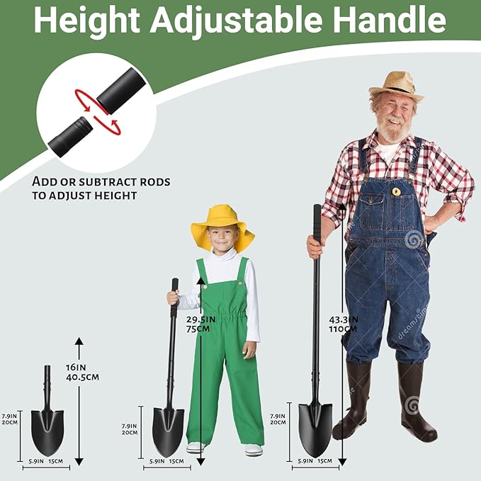 Small Shovels for Digging, Garden Spade Shovel Beach Shovels with 43.3in Handle,Heavy Duty Portable