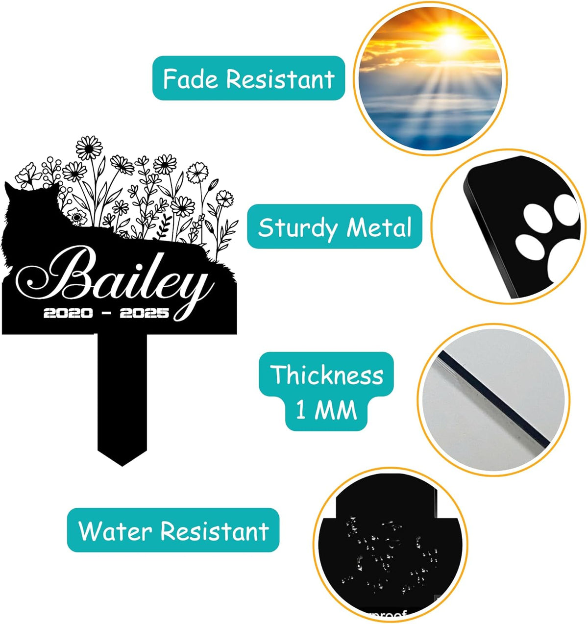 Cat Headstone and Grave Marker – Personalized Outdoor Grave Marker for Pets with Custom Name and