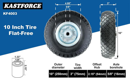 KF4003 Twin Pack 10-Inch Solid Rubber Tire Wheels Replacement 3.00-4 Tires Wheels Flat Free with