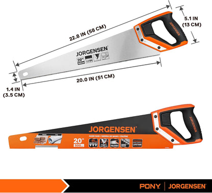 JORGENSEN 20 Inch Pro Hand Saw, 11 TPI Fine-Cut Ergonomic Non-Slip Aluminum Ultrasonic Welding