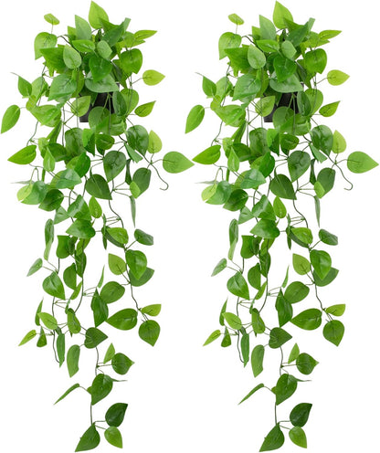 LOYWREE 2 Pack Small Artificial Hanging Plants with Faux Ivy Vine and Hanging Pothos 39Inch Fake