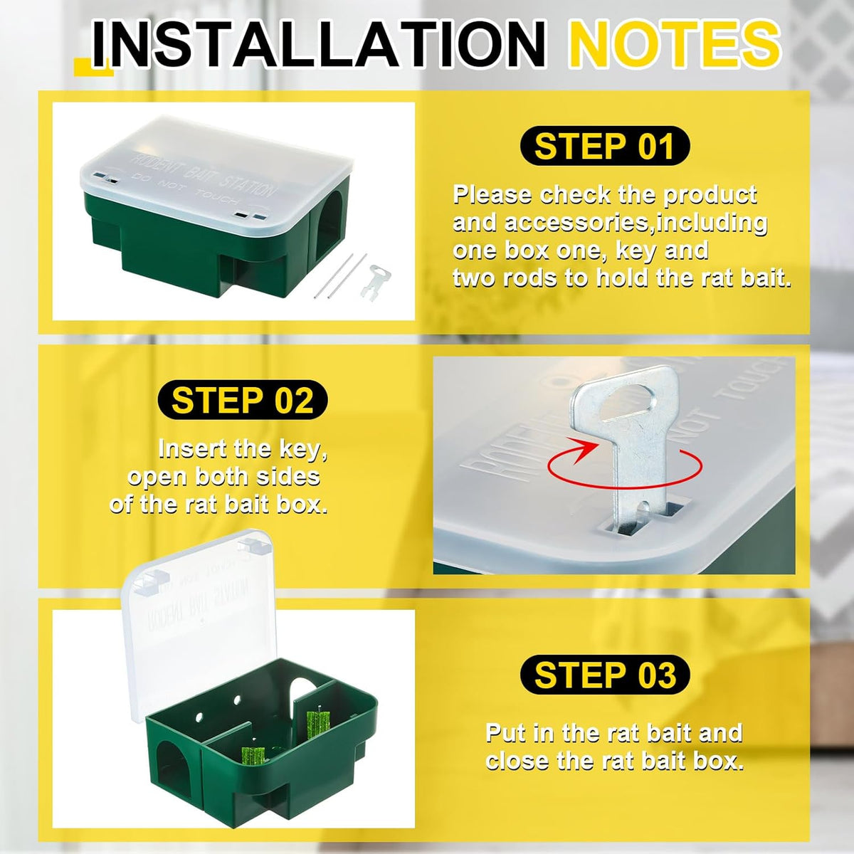 Qualirey 4 Pcs Rat Bait Station 8.86 x 7.28 x 3.62 in Rat Traps with Openable Lid, Blocks Boxes