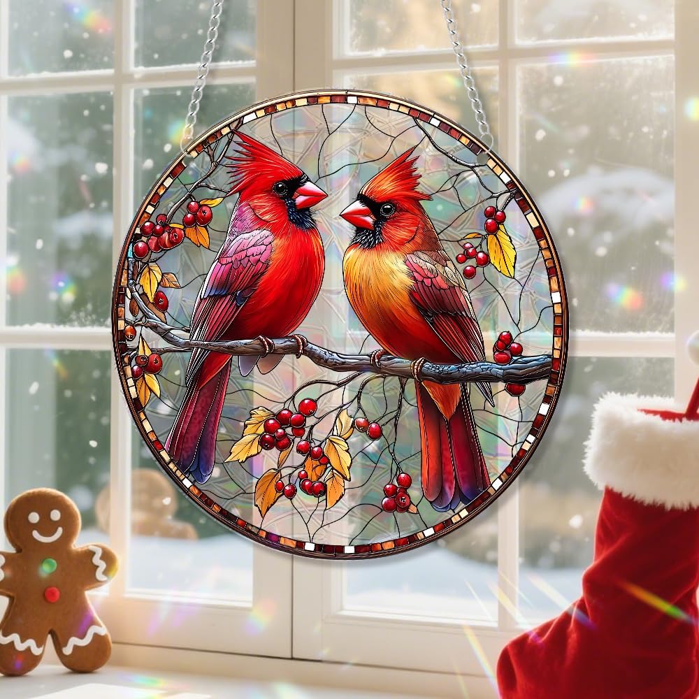 Xmas Suncatcher Bird Window Hanging - Christmas Snowman Suncatcher for Door Terrace Garden Home