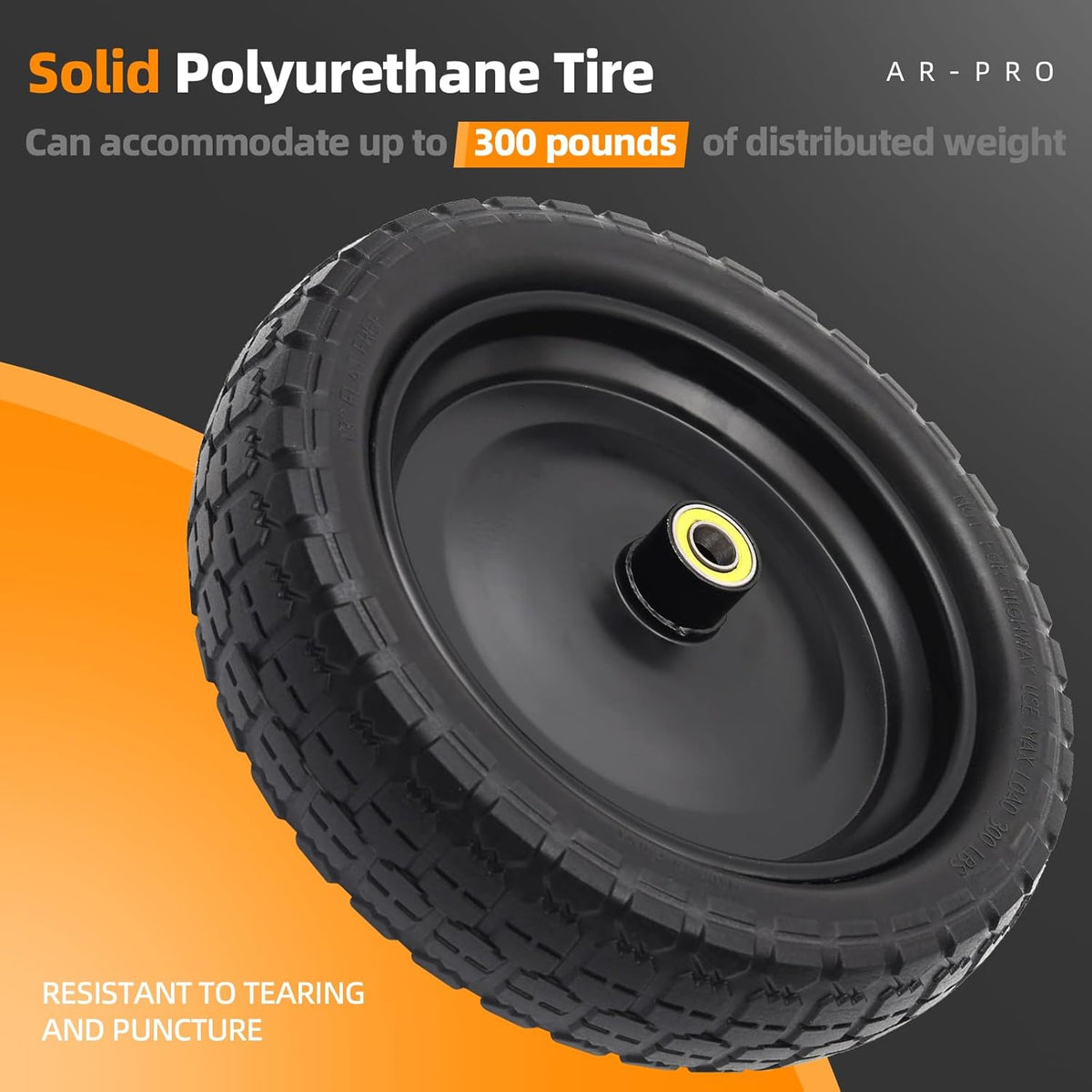 AR-PRO (4-Pack) 13" Flat Free Tire and Wheel - with 5/8" Axle Bore Hole, 2.17" Offset Hub - 13 lnch