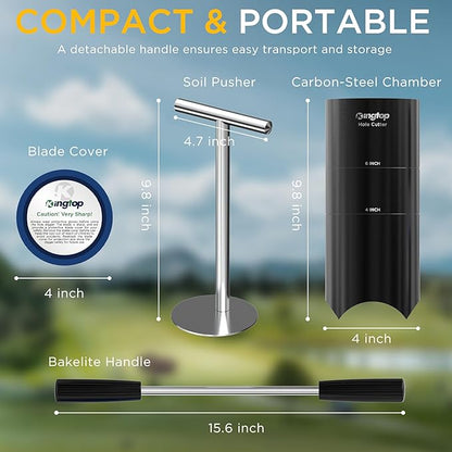 KINGTOP Portable Golf Hole Cutter – Detachable Handle, USGA Standard 4Inch & 6Inch Hole Digger