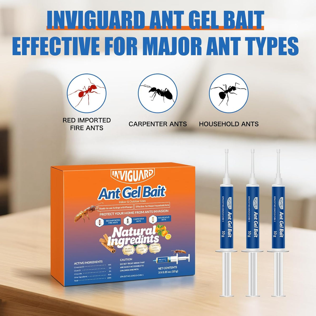 Ant Gel Bait, 3Tubes x 10-Grams, Indoor and Outdoor Use, Killer Gel for Control of Most Major Ant