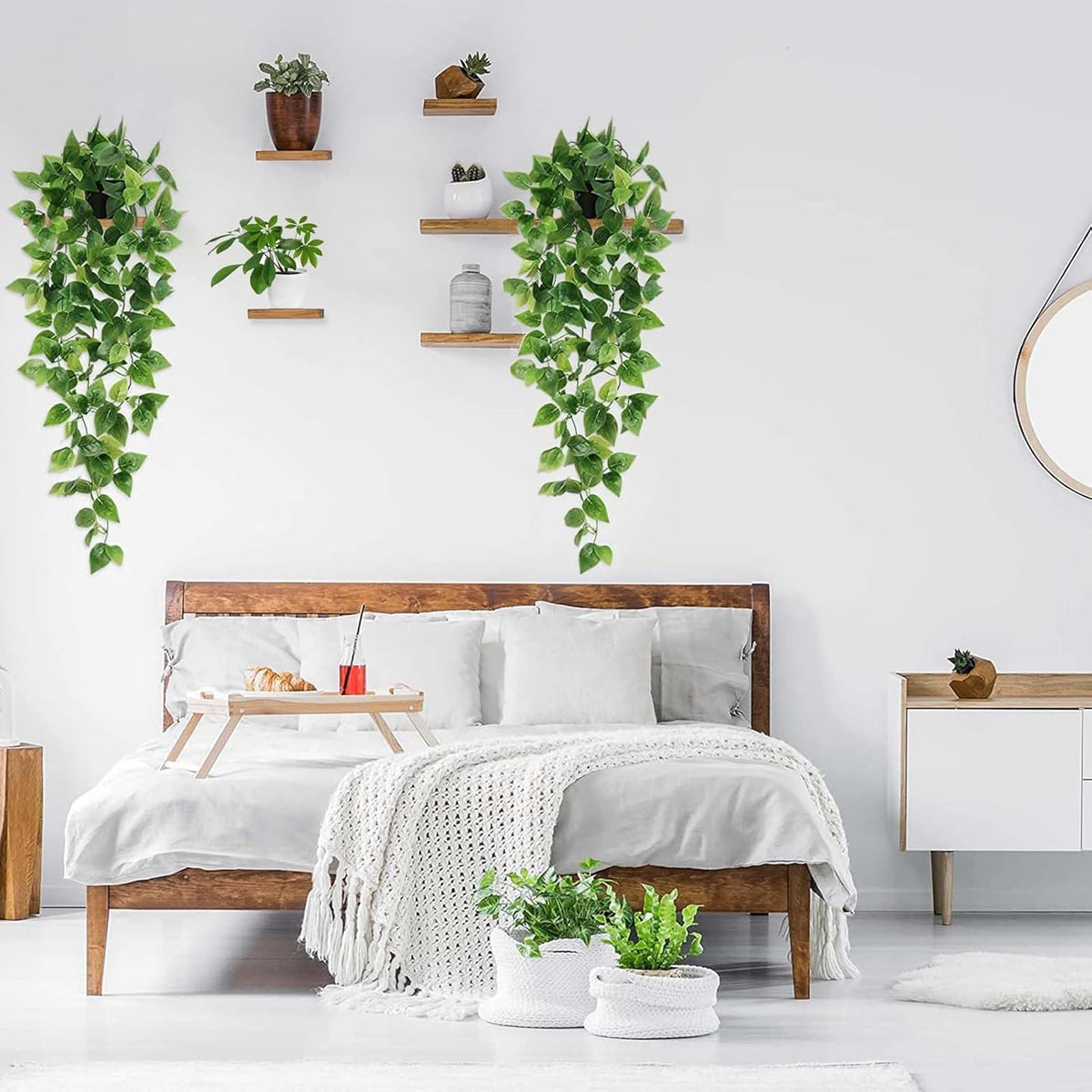BLEUM CADE Fake Hanging Plants, 2pcs Artificial Hanging Plant, Faux Pothos Vines Hanging Plant