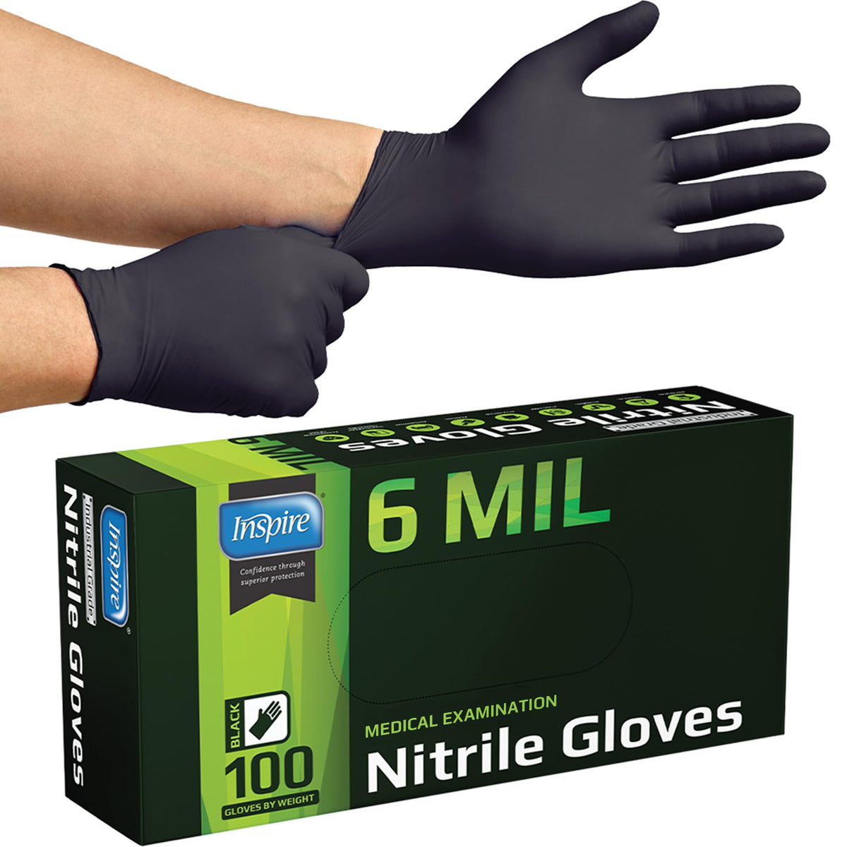 Inspire Black Nitrile Gloves HEAVY DUTY 6 Mil Nitrile Chemical Resistant Medical Cooking Cleaning