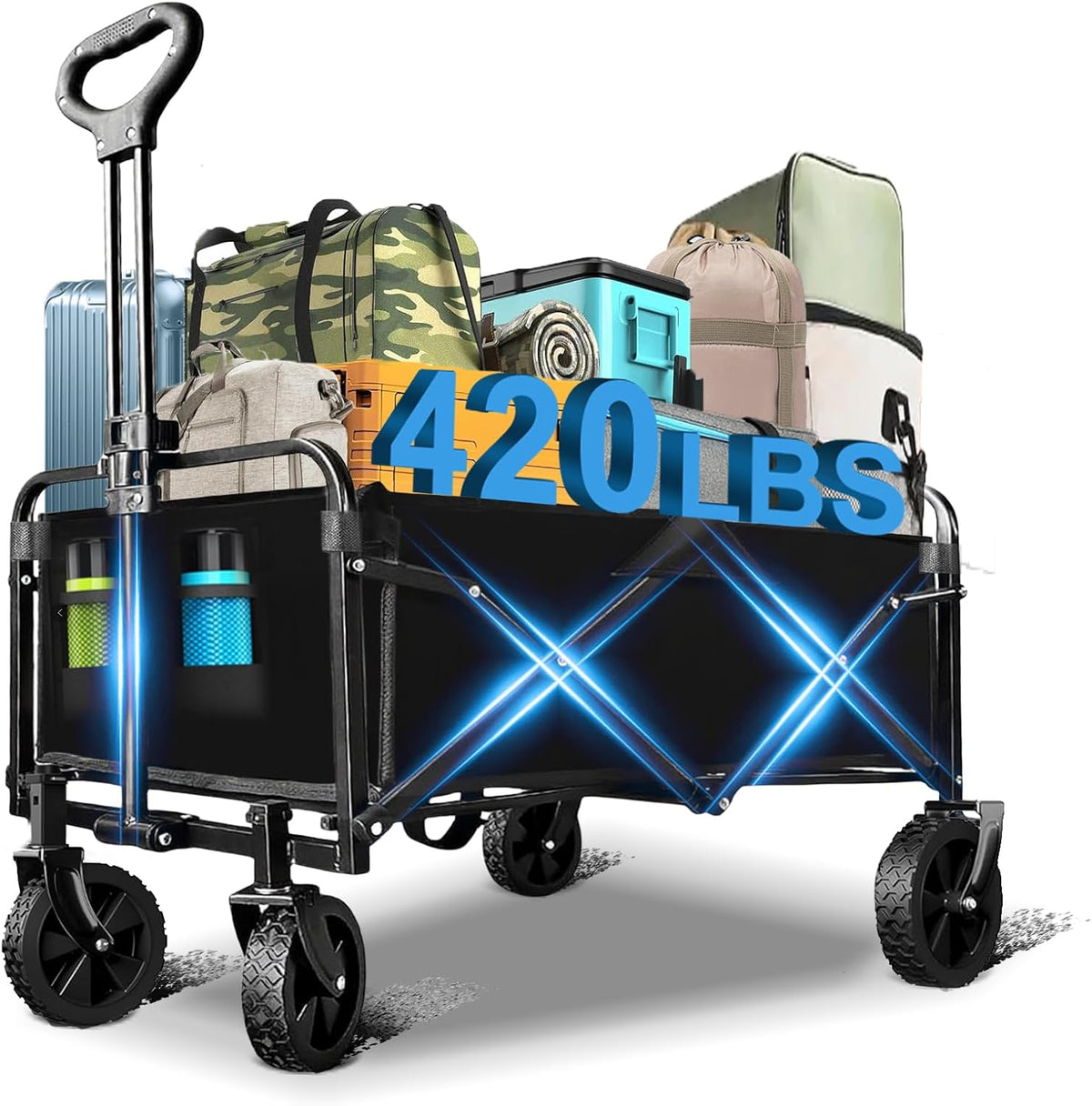 Wagons Carts Foldable, Collapsible Wagon with All-Terrain Wheels 420lbs Weight Capacity Heavy Duty