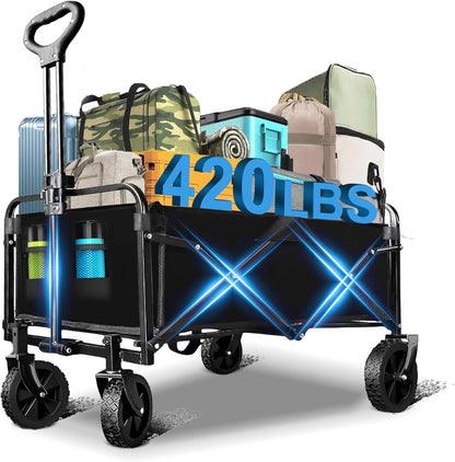 Wagons Carts Foldable, Collapsible Wagon with All-Terrain Wheels 420lbs Weight Capacity Heavy Duty