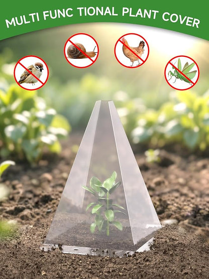 20 Pack Garden Cloches for Plants - Clear Reusable Plastic Seedling Covers with 40 Metal Stakes
